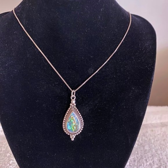 925 sterling silver abalone Paua Shell Necklace VTG - Picture 6 of 7